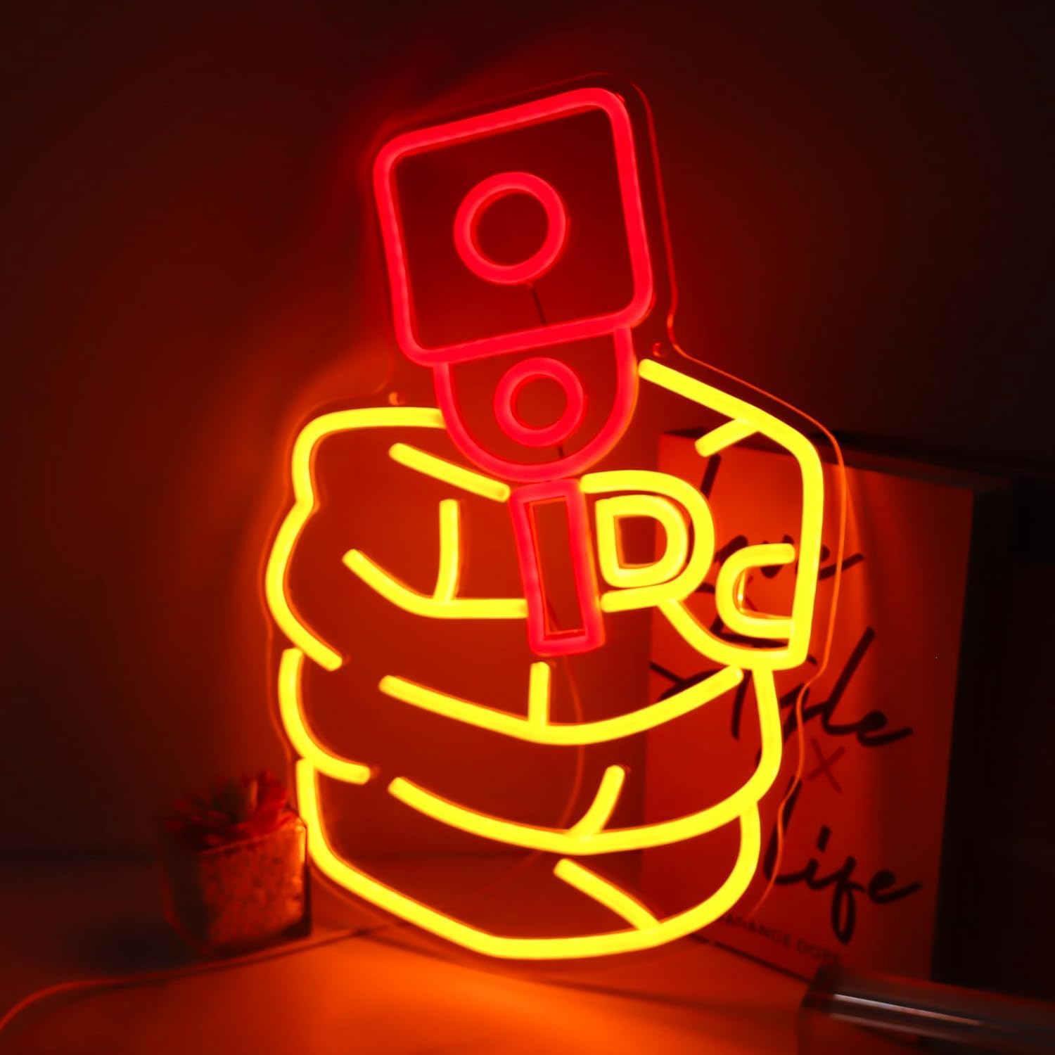 Home Decor Nearby - Mic Fist Neon-Schild Wandkunst USB Dimmbare
