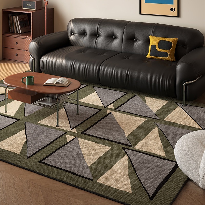 Home Decor Ig - Dreiecksmuster Wohnzimmerteppich Retro-Farbschema Großflächiger Couchtisch-Teppich Plüschmatte