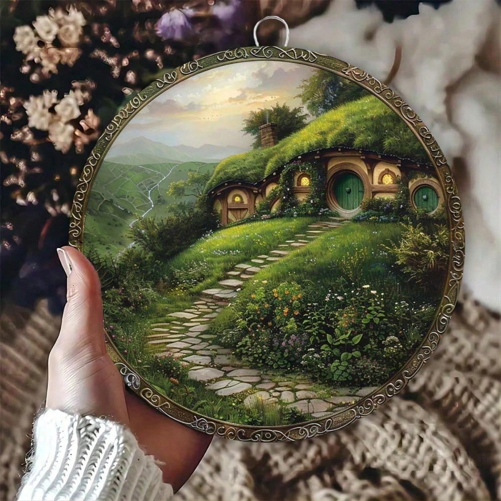Home Decor Nearby - VintageLoom Rustikales Hobbit-Haus-Metallschild, Dämmerungsdesign, Wandkunst für