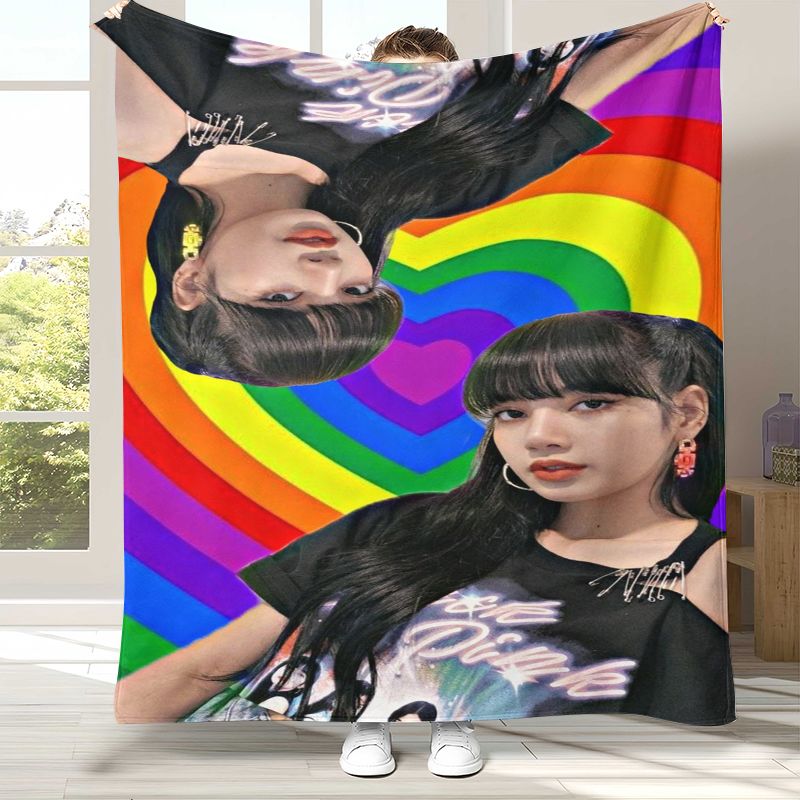 Home Decor Solo - Koreanische Idol-Lisa, Rockstar-Solo, „Kiss Me“-Flanelldecke, gemütliche,
