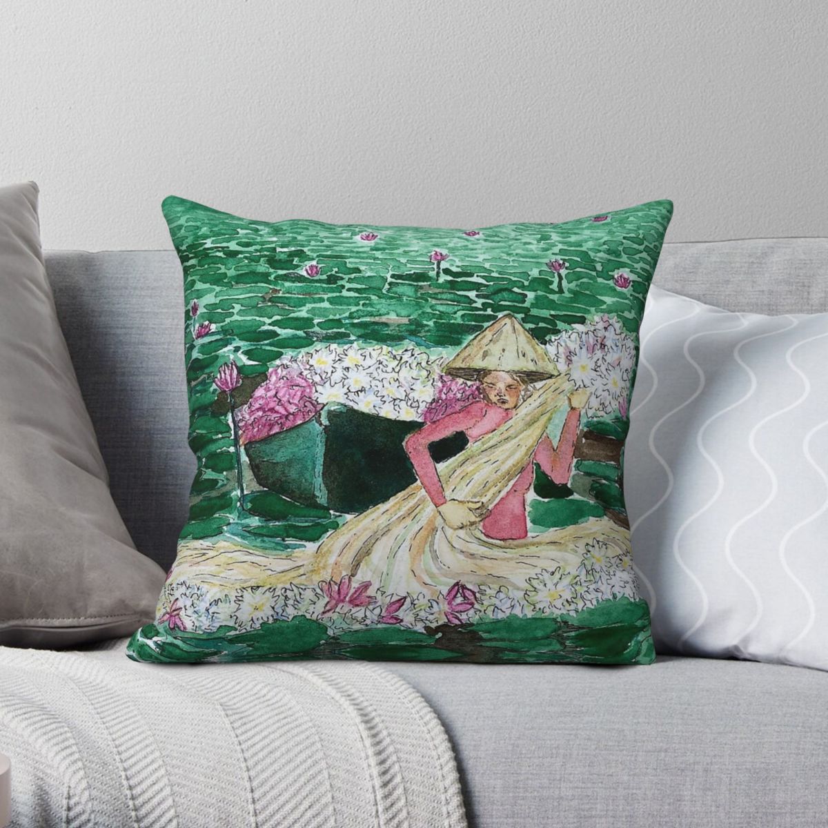 Home Decor Vietnam - Lady Harvesting Water Lillies Vietnam Quadratischer