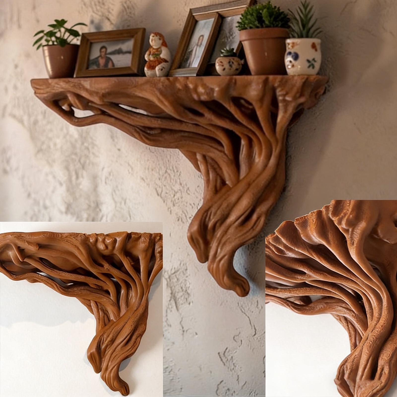 Floating Shelves - Wandregal im Baumwurzel-Stil, rustikales Eckregal aus