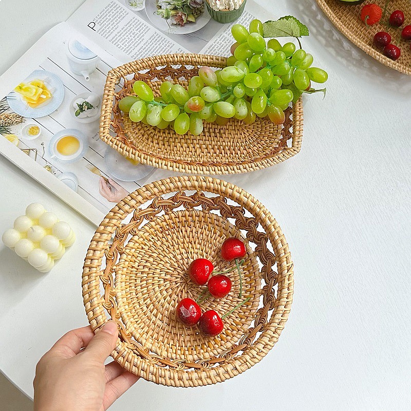 Home Decor Vietnam - Vietnamesischer Rattan-Geflochtener Snack-Korb Brotaufbewahrungstablett Rustikale Wohndekoration
