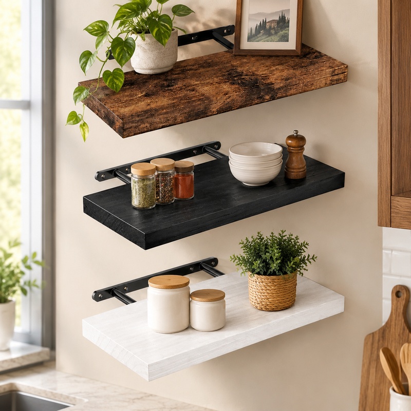 Floating Shelves - Langlebiges, schwebendes Wandregal mit verdeckten Stützen,