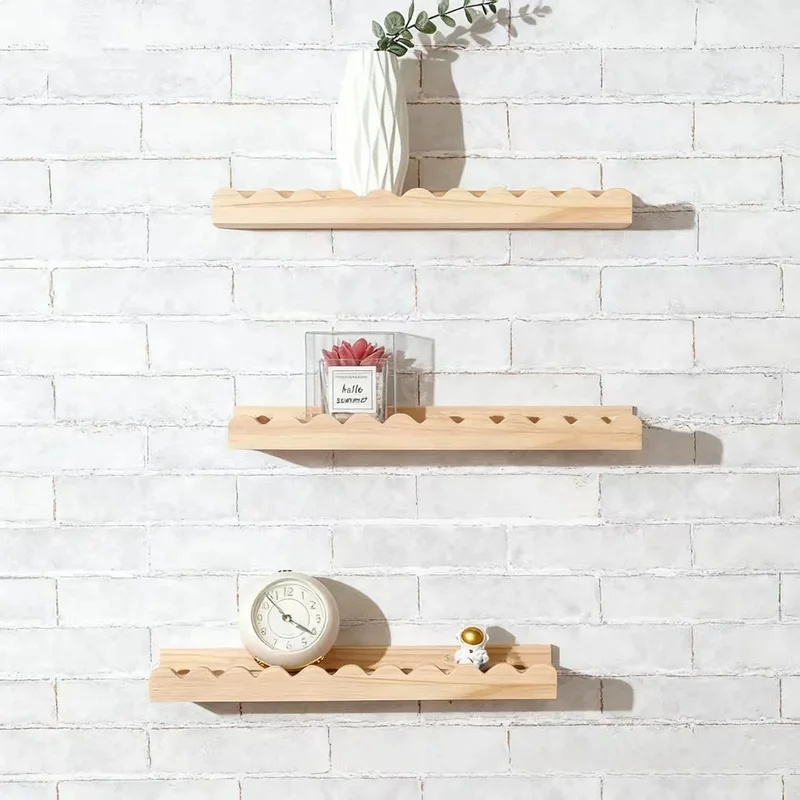 Floating Shelves - Boho-Wandregal aus natürlichem Kiefernholz, schwebendes Regal