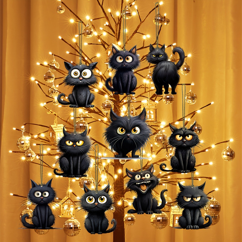 Home Decor Emoji - Handgefertigte schwarze Katze Emoji hölzerne hängende