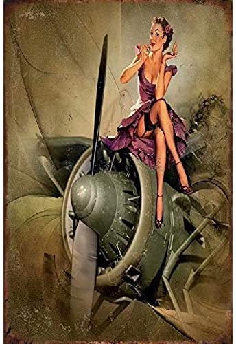 Home Decor Store - Vintage Blechschild mit Militär-Pin-Up-Girl-Motiv, Metall-Wandpaneel, Retro-Kunstdekoration