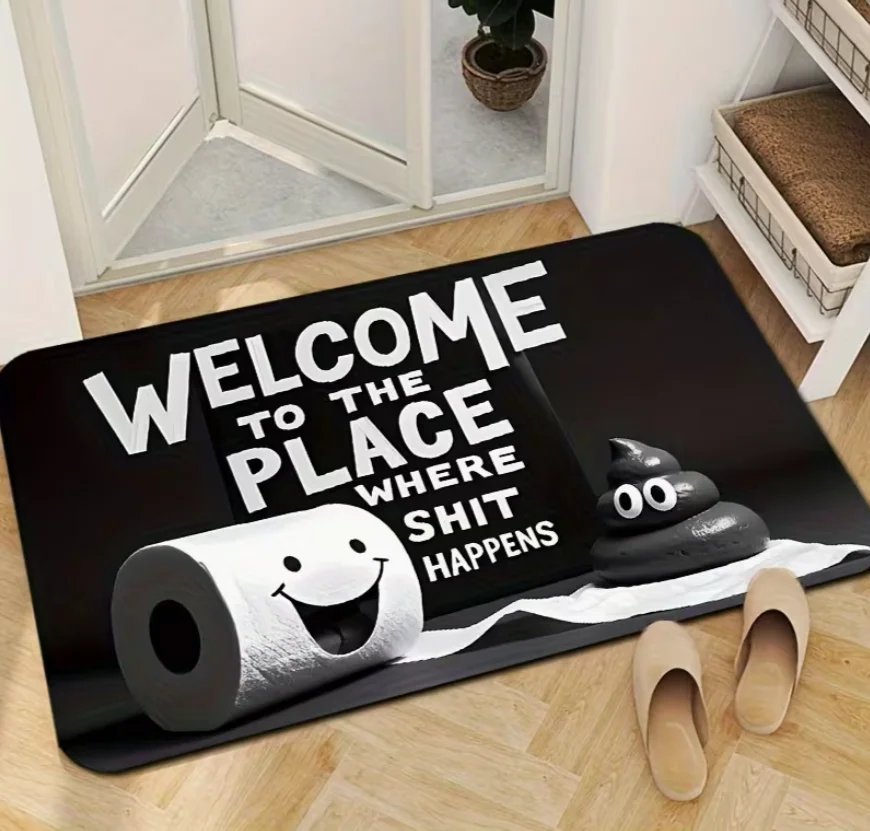 Home Decor Emoji - Willkommensmatte, lustiger Toiletten-Kot-Emoji-Teppich, rutschfester, waschbarer Bodenteppich