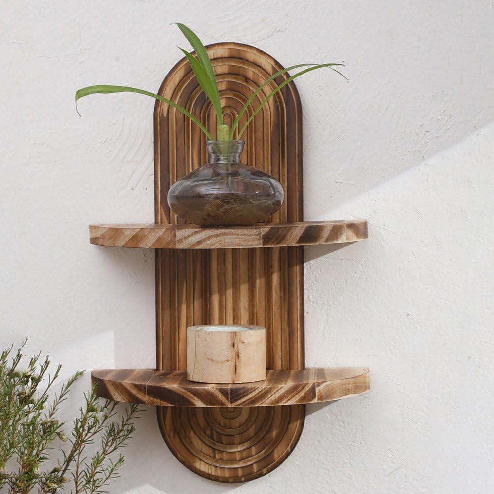 Floating Shelves - Böhmisches Regenbogen-Wandregal, 2-stufiges Holzregal, schwebende Ablagen,