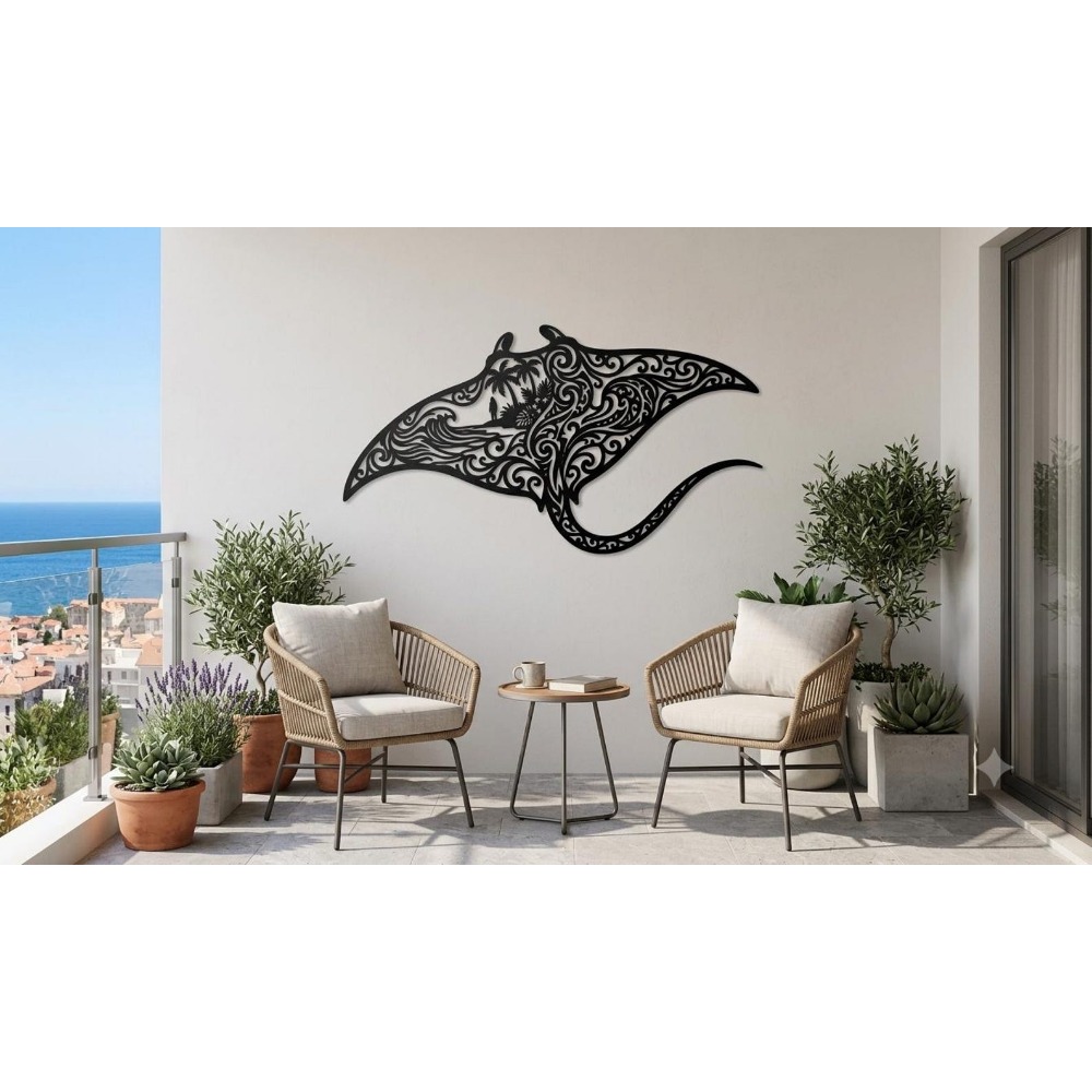 Home Decor Brand - Tribal Manta Ray Metall-Wandkunst: Küsten- und