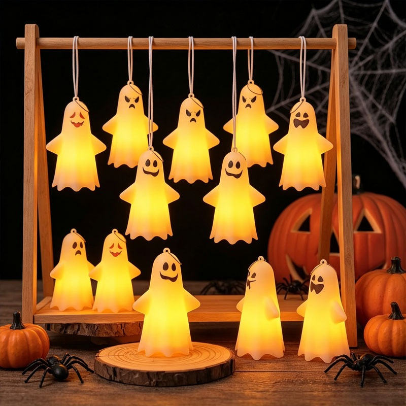 Home Decor Outdoor - Halloween-Geisterlaterne, Mini-Hängelampe mit LED-Kürbis, für Partys,