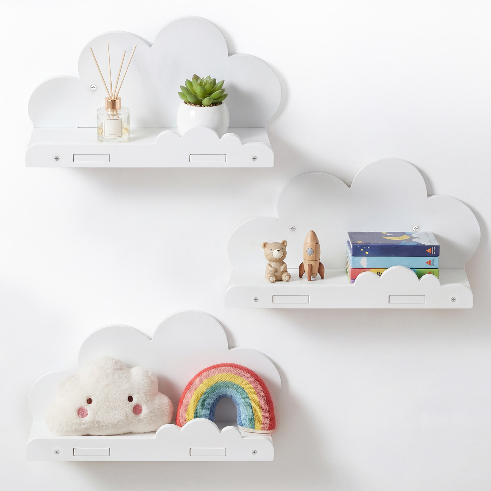 Floating Shelves - 3-teiliges Wolkenförmiges Schweberegal Wandmontiertes Aufbewahrungsregal Holzregal