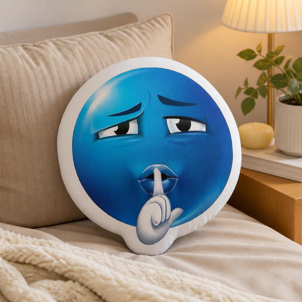 Home Decor Emoji - Blaues „Shushing“-Emoji, rundes, gefülltes Kissen, Kissen