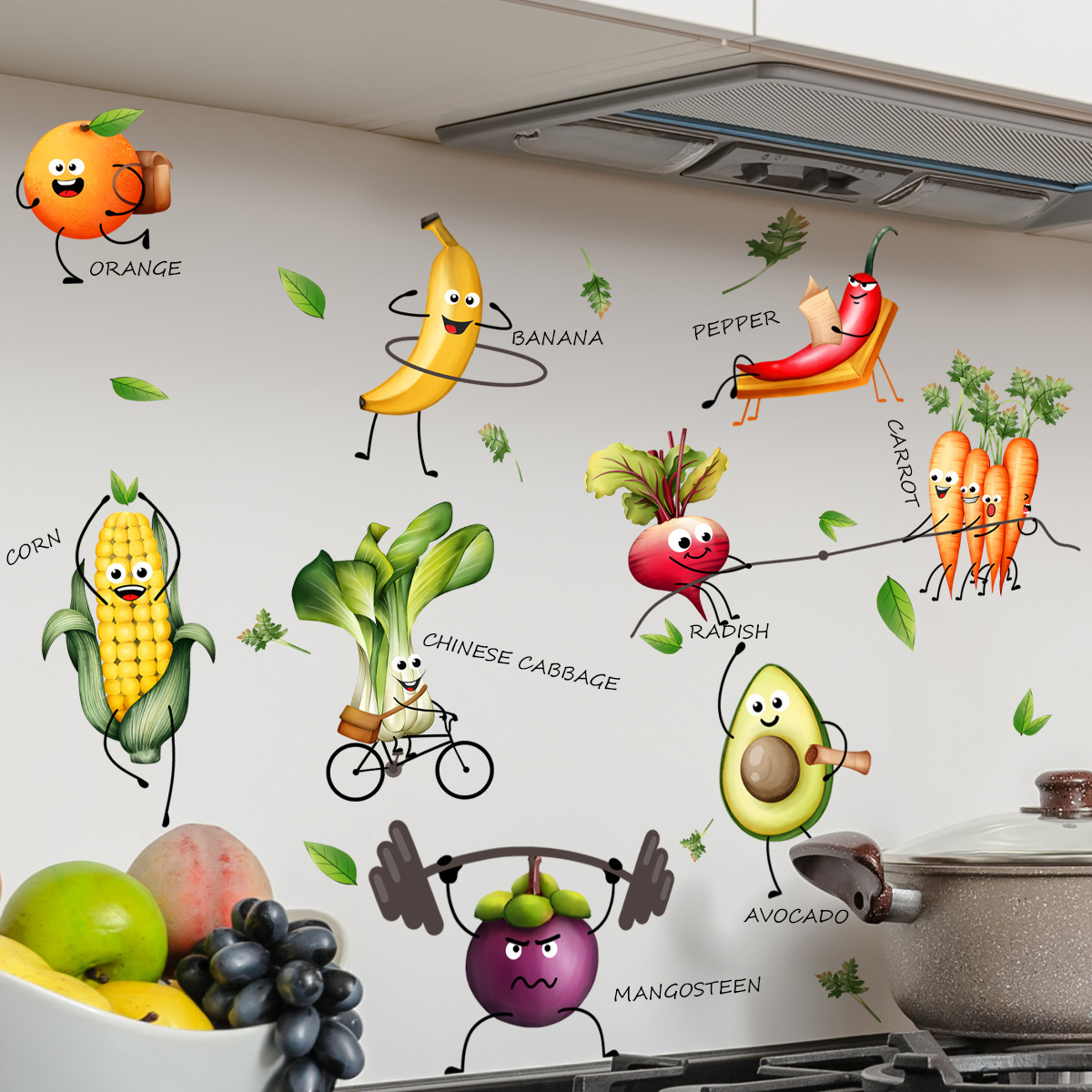 Cartoon Emoji Obst Wandaufkleb – Home Decor Emoji Bewertung und Preis
