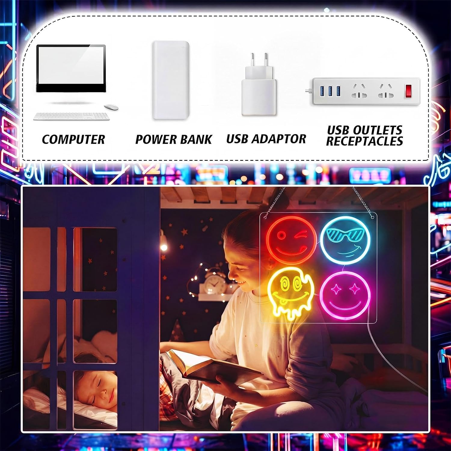 Niedliches Smiley-Gesicht LED- – Home Decor Emoji Bewertung und Preis